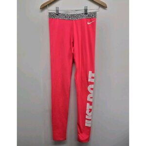 Nike Dri-Fit Stretch Spellout Full Length Athletic Leggings Pink Womens Medium